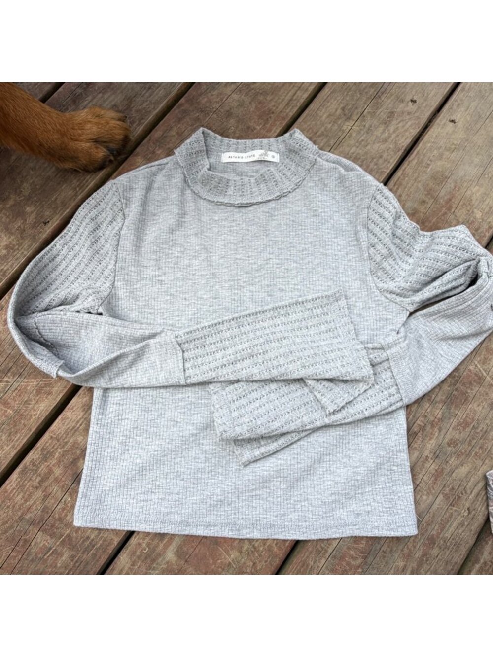 Altard State Gray Textured Knit Long Sleeve Top Size S